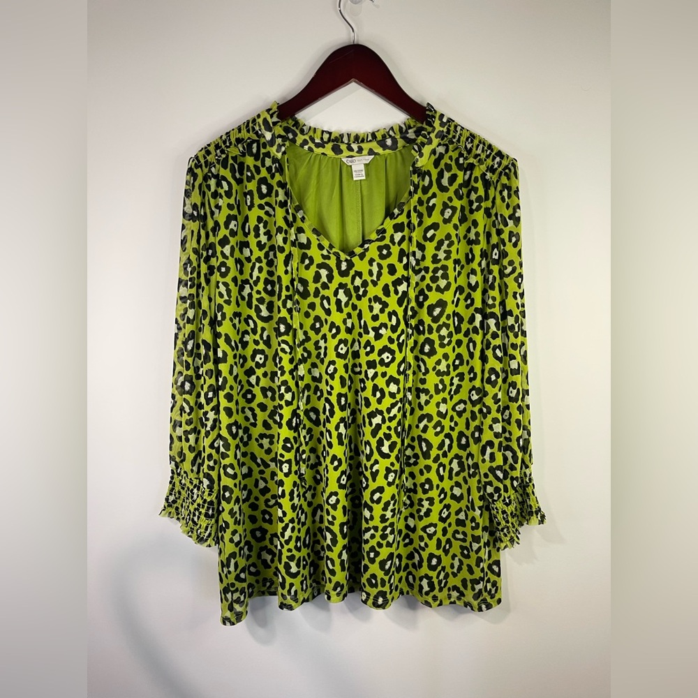 Cato Lime Leopard Print Blouse